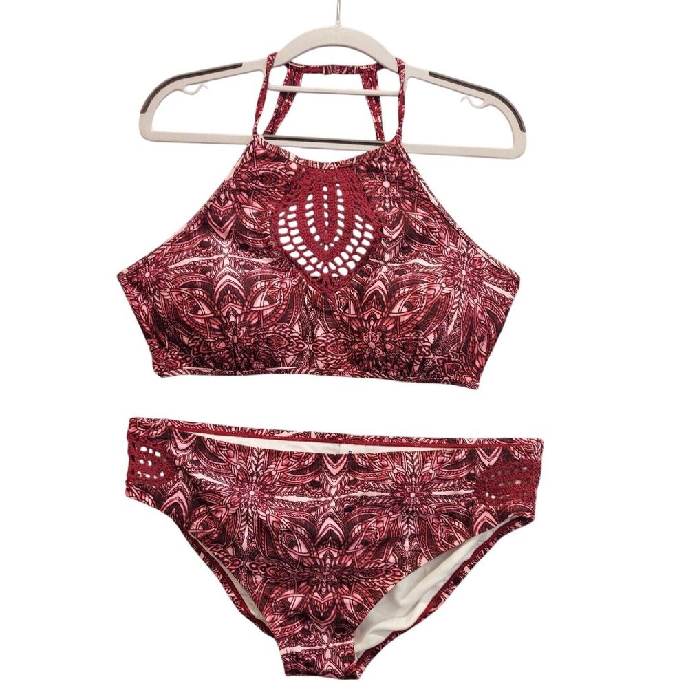 Swimsuits For All bikini Womens 18  gorgeous Pink Maroon Lace cut out Sexy strap
